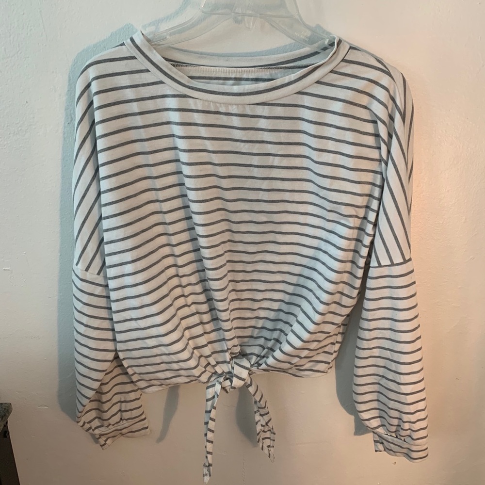 Striped long sleeve shirt with a front tie